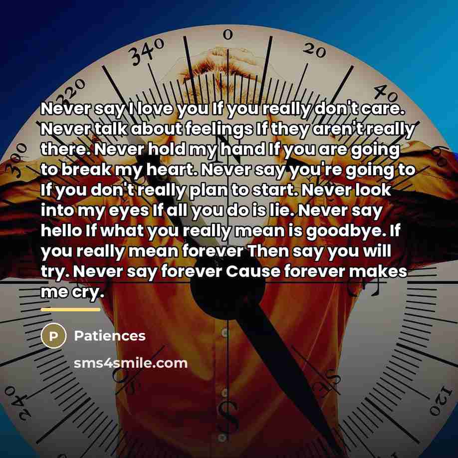 “Never say I love you If you really don't care.…” quote by Patiences