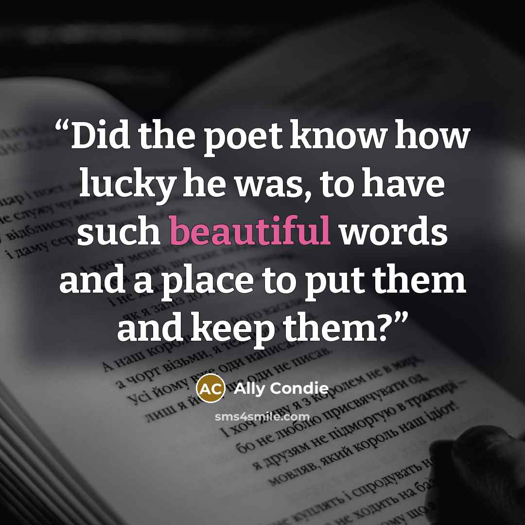 “Did the poet know how lucky he was, to have such beautiful words and a place to put them and keep them?” quote by Ally Condie