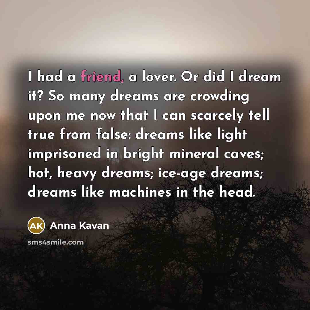 “I had a friend, a lover. Or did I dream…” quote by Anna Kavan