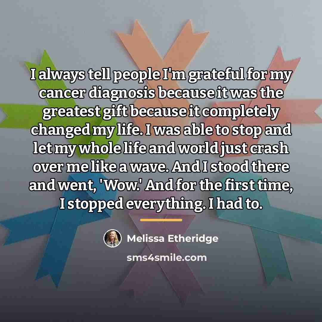“I always tell people I'm grateful for my cancer diagnosis…” quote by Melissa Etheridge