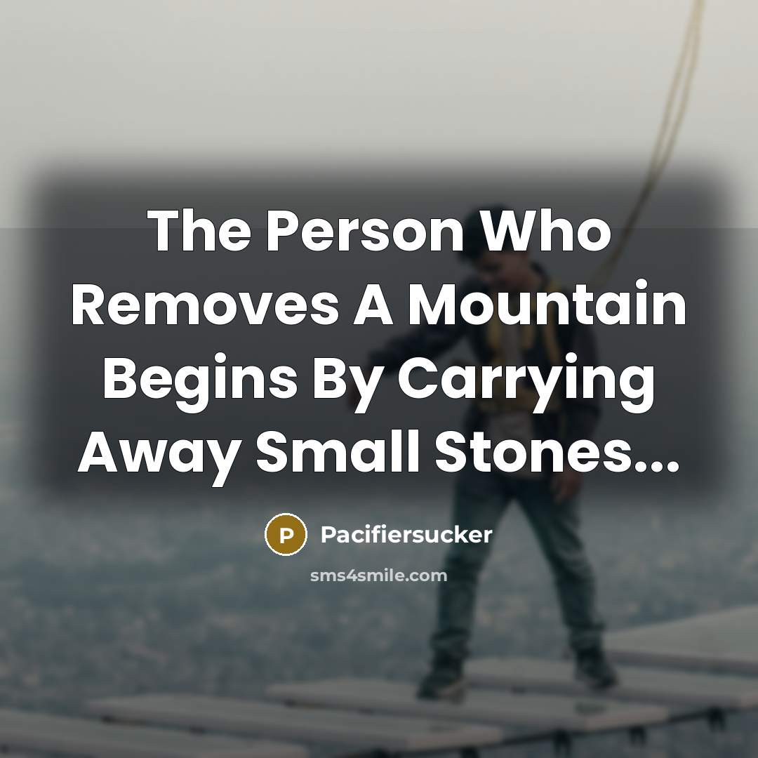 “The Person Who Removes A Mountain Begins By Carrying Away…” quote by Pacifiersucker