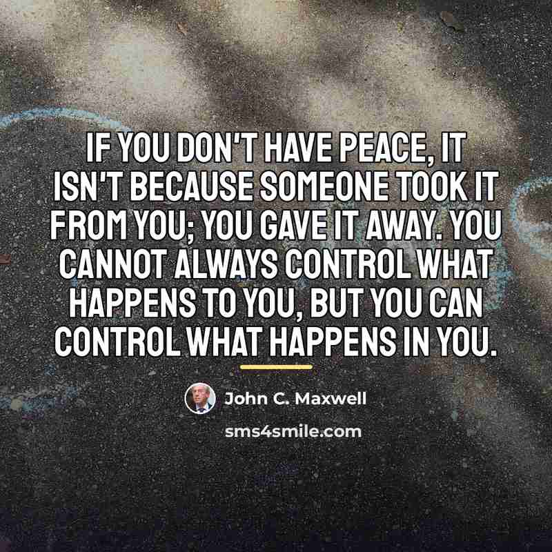 “if you don't have peace, it isn't because someone took…” quote by John C. Maxwell