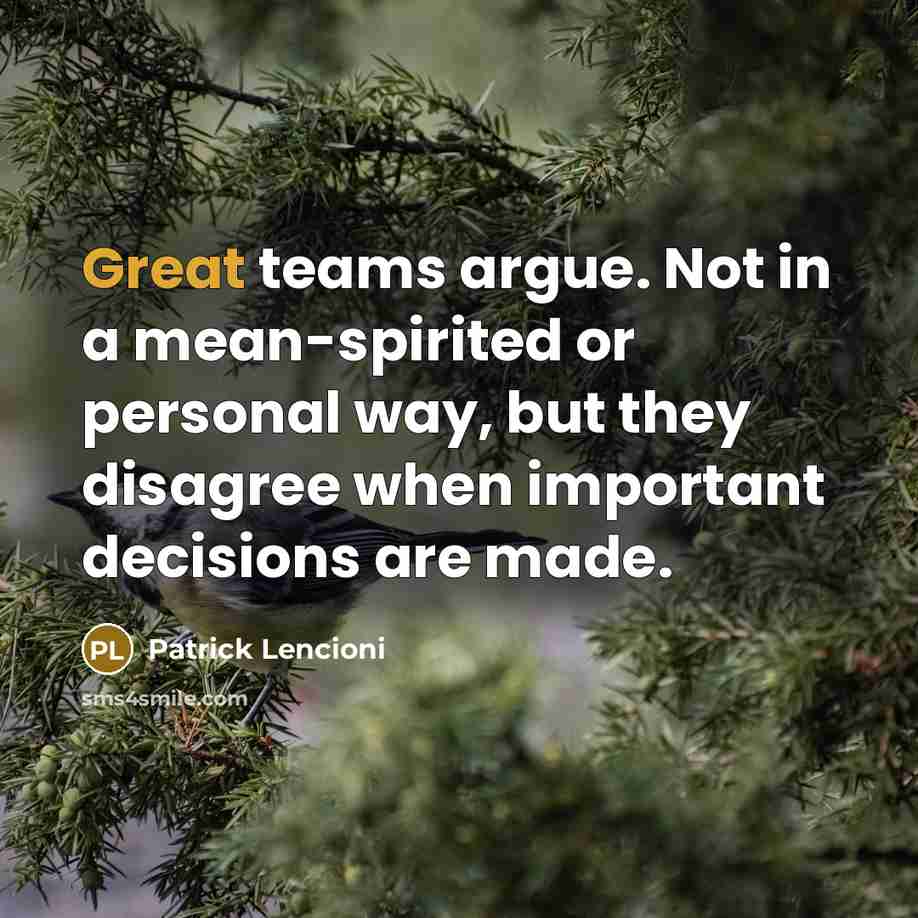 “Great teams argue. Not in a mean-spirited or personal way,…” quote by Patrick Lencioni