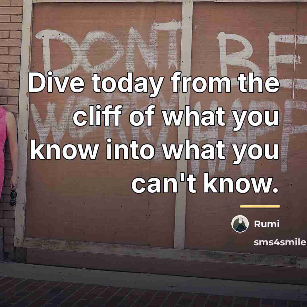 “Dive today from the cliff of what you know into…” quote by Rumi