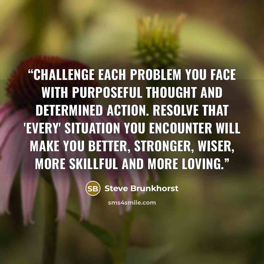 “Challenge each problem you face with purposeful thought and determined action. Resolve that 'every' situation you encounter will make you better, stronger, wiser, more skillful and more loving.” quote by Steve Brunkhorst