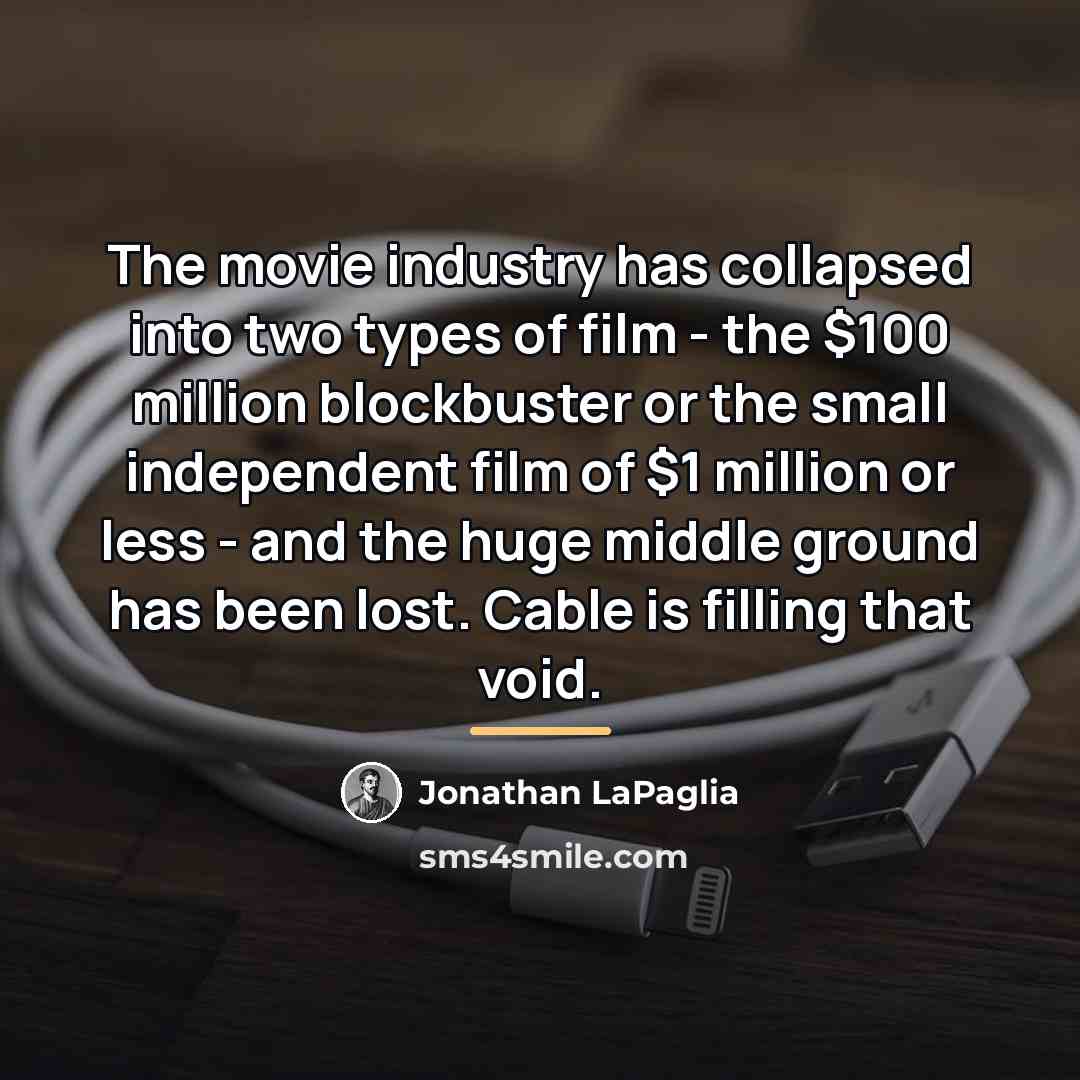 “The movie industry has collapsed into two types of film…” quote by Jonathan LaPaglia