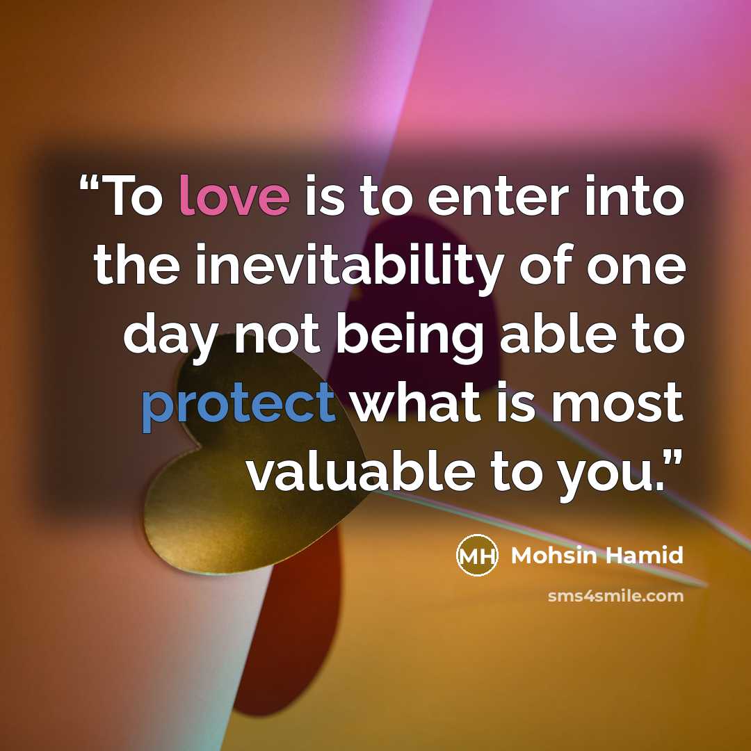“To love is to enter into the inevitability of one day not being able to protect what is most valuable to you.” quote by Mohsin Hamid