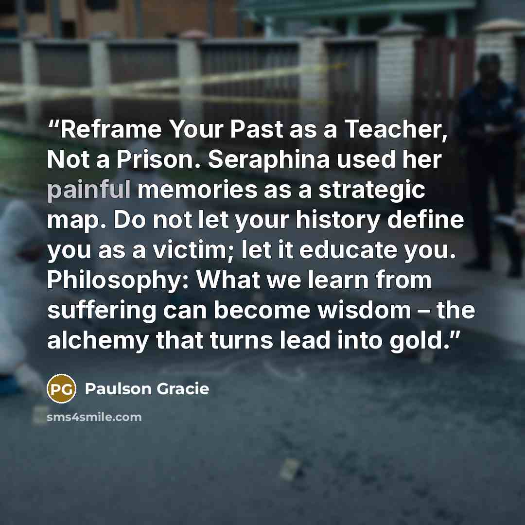 “Reframe Your Past as a Teacher, Not a Prison. Seraphina used her painful memories as a strategic map. Do not let your history define you as a victim; let it educate you. Philosophy: What we learn from suffering can become wisdom – the alchemy that turns lead into gold.” quote by Paulson Gracie