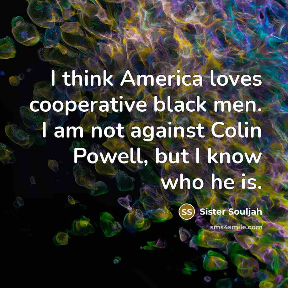 “I think America loves cooperative black men. I am not…” quote by Sister Souljah