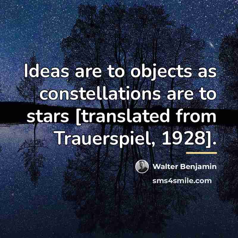 “Ideas are to objects as constellations are to stars [translated…” quote by Walter Benjamin