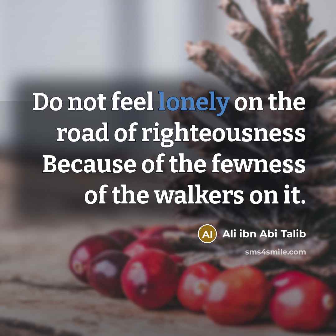 “Do not feel lonely on the road of righteousness Because…” quote by Ali ibn Abi Talib
