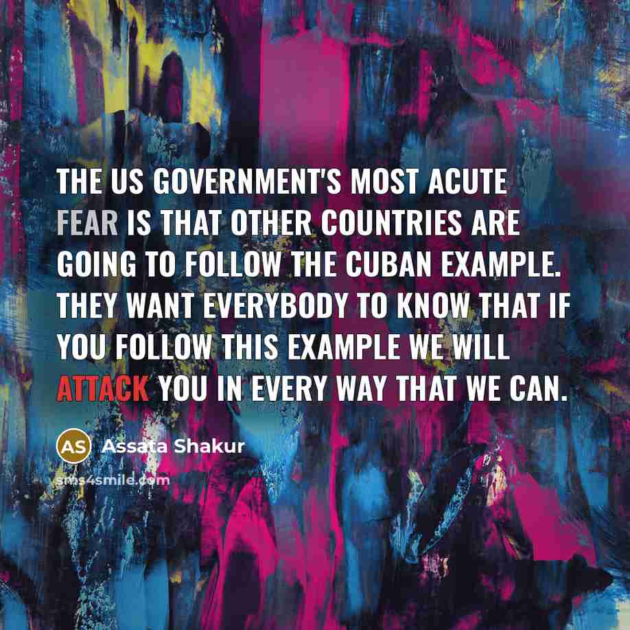 “The US government's most acute fear is that other countries…” quote by Assata Shakur