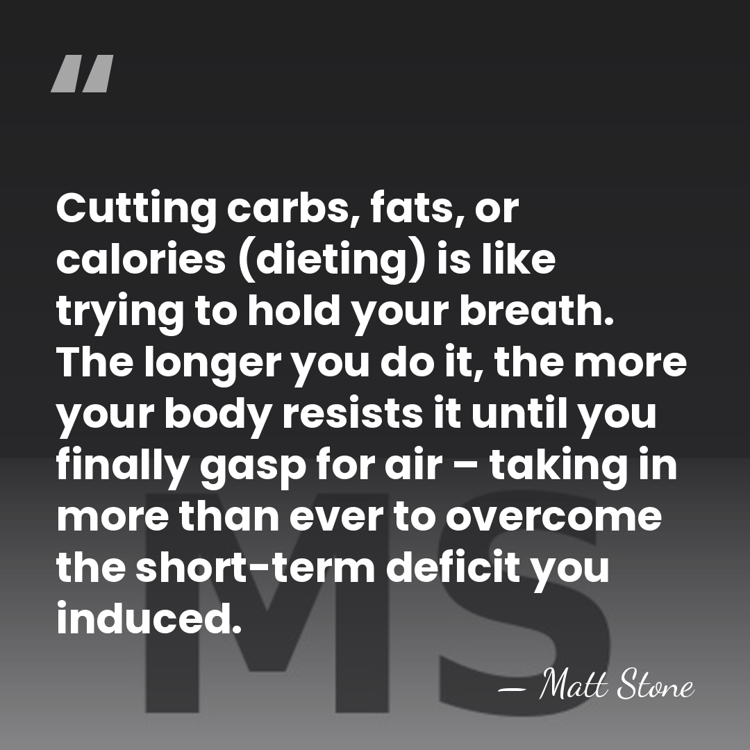 Cutting carbs, fats, or calories (dieting) is like trying to hold your&hellip; - Matt Stone