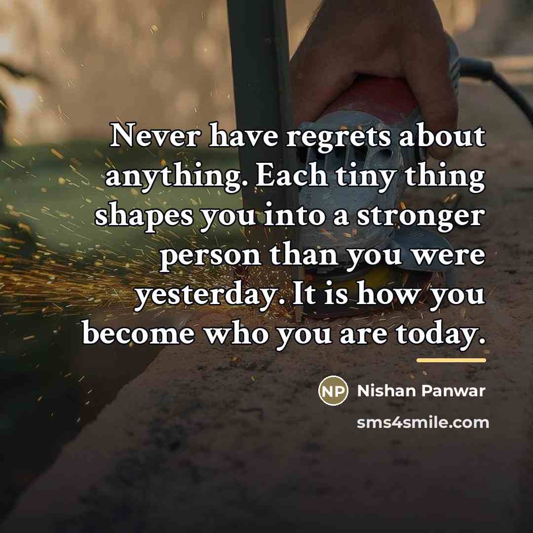 “Never have regrets about anything. Each tiny thing shapes you…” quote by Nishan Panwar