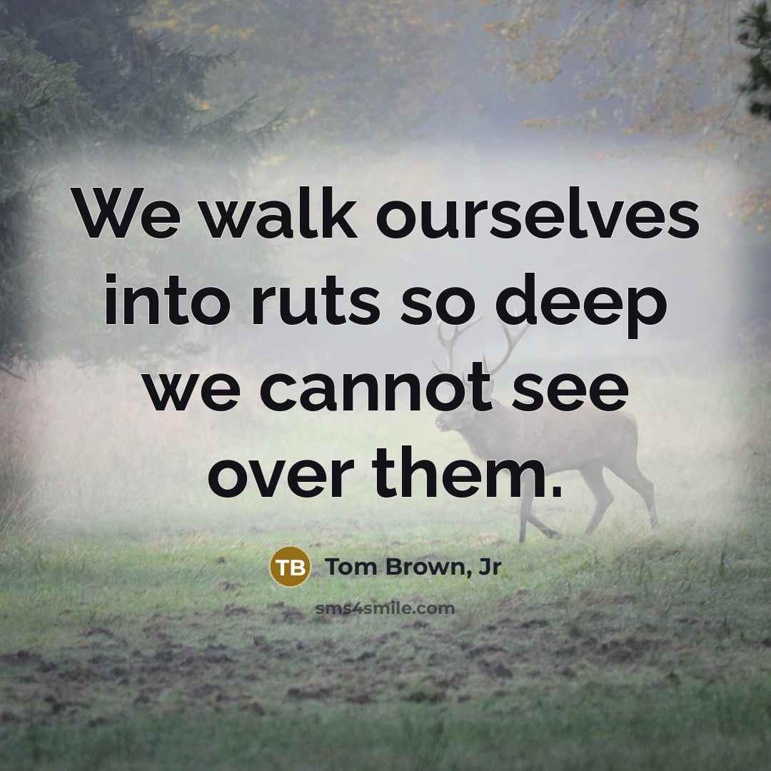 “We walk ourselves into ruts so deep we cannot see over them.” quote by Tom Brown, Jr