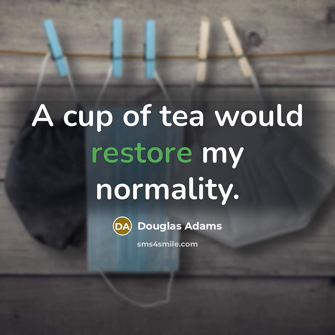 “A cup of tea would restore my normality.” quote by Douglas Adams
