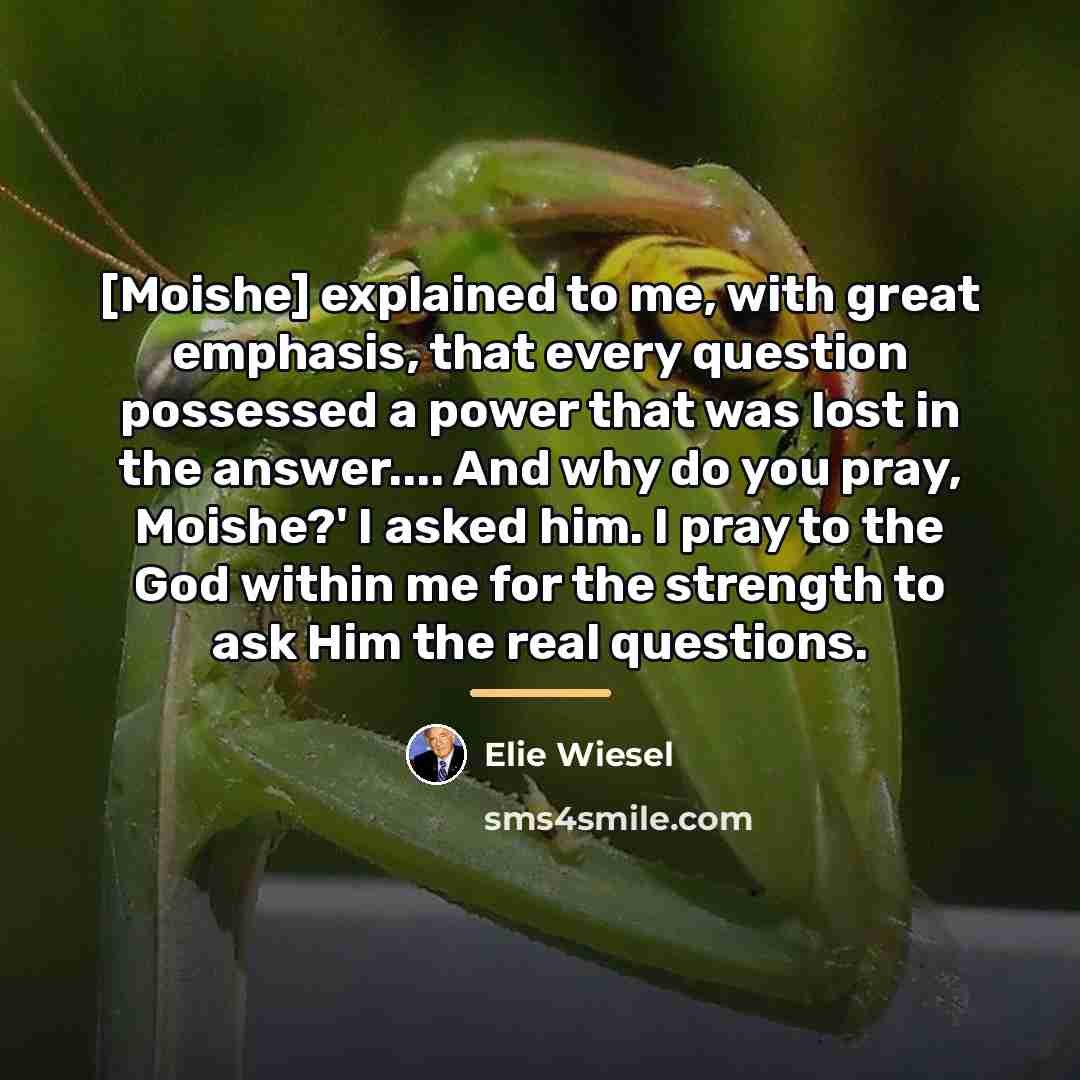 “[Moishe] explained to me, with great emphasis, that every question…” quote by Elie Wiesel