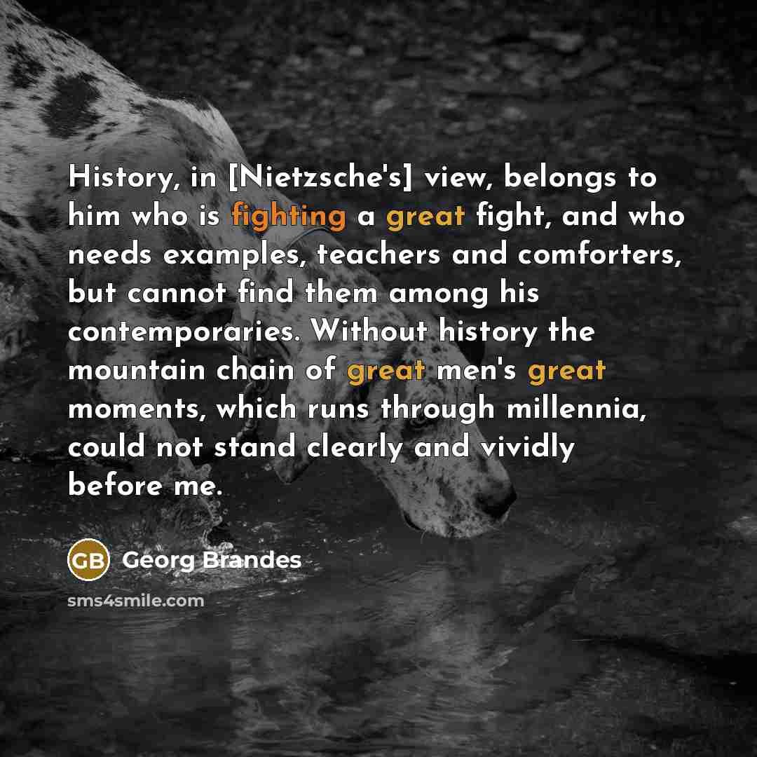 “History, in [Nietzsche's] view, belongs to him who is fighting…” quote by Georg Brandes