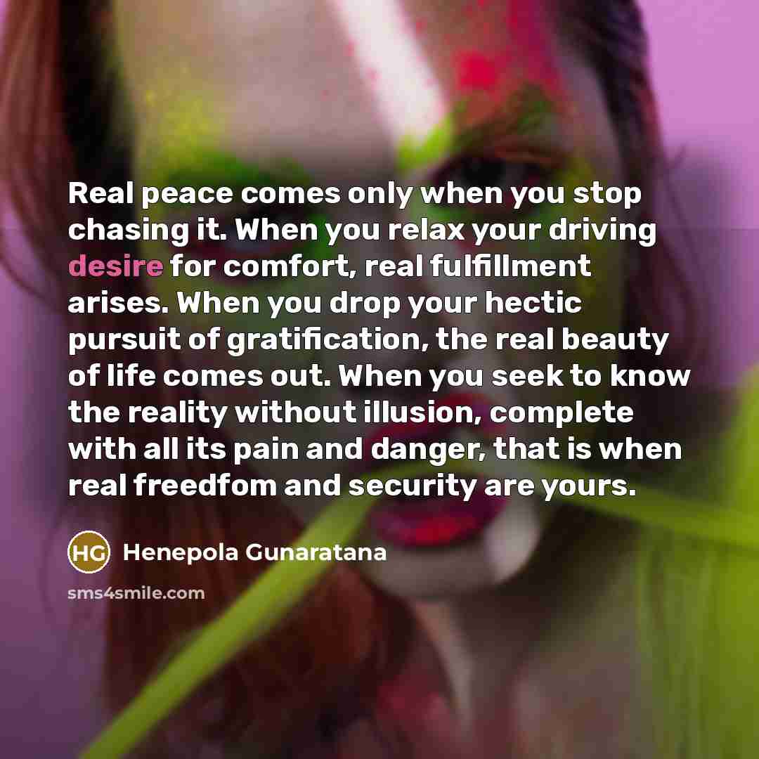 “Real peace comes only when you stop chasing it. When…” quote by Henepola Gunaratana