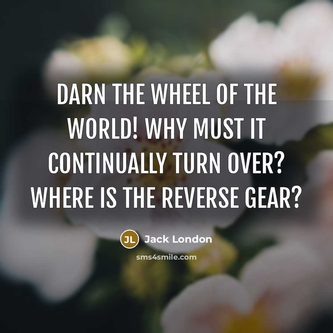 “Darn the wheel of the world! Why must it continually…” quote by Jack London