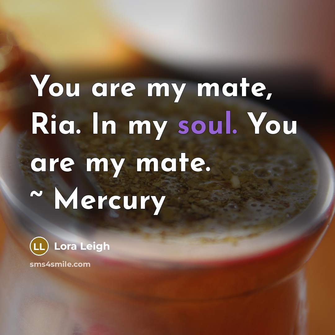 “You are my mate, Ria. In my soul. You are my mate. ~ Mercury” quote by Lora Leigh