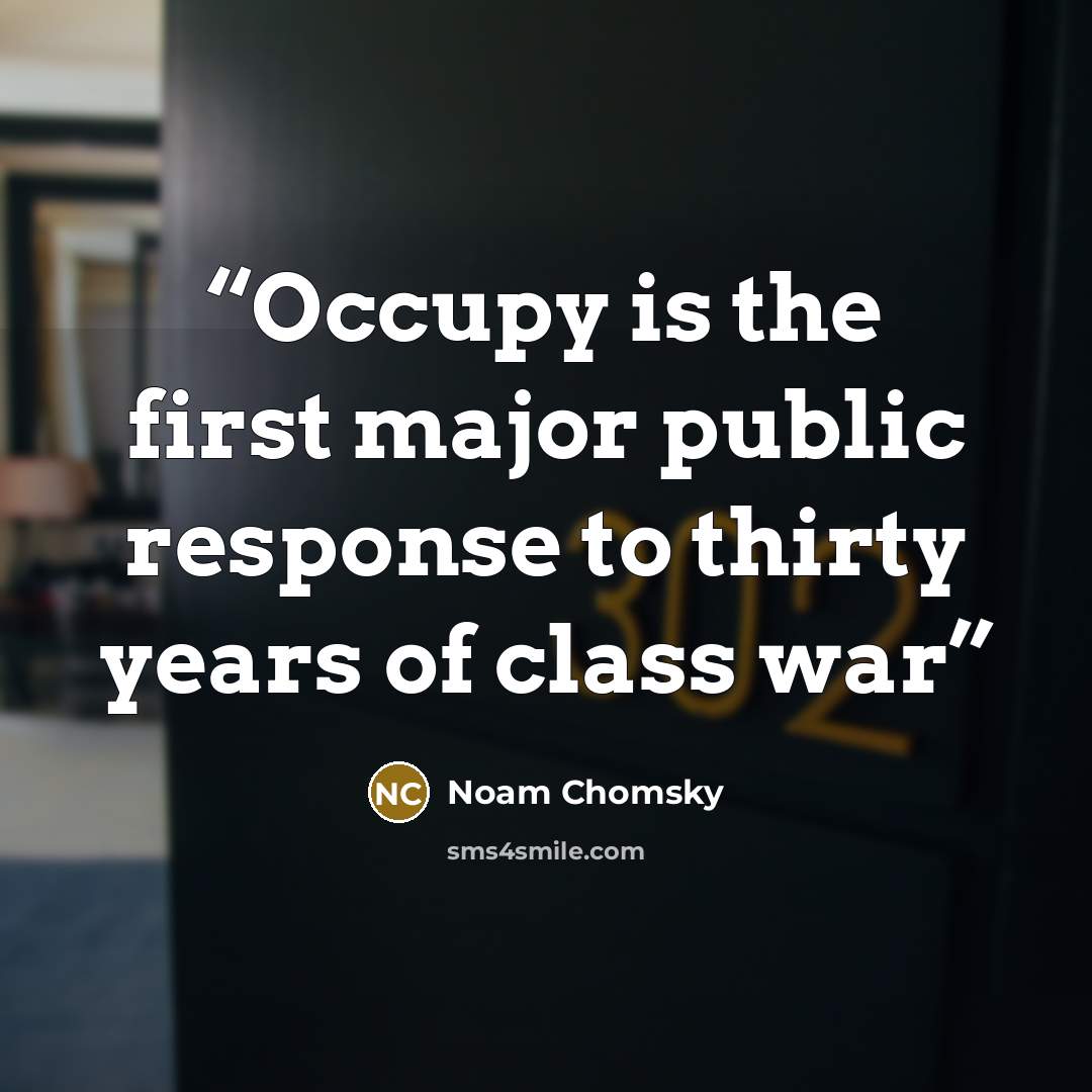 “Occupy is the first major public response to thirty years of class war” quote by Noam Chomsky