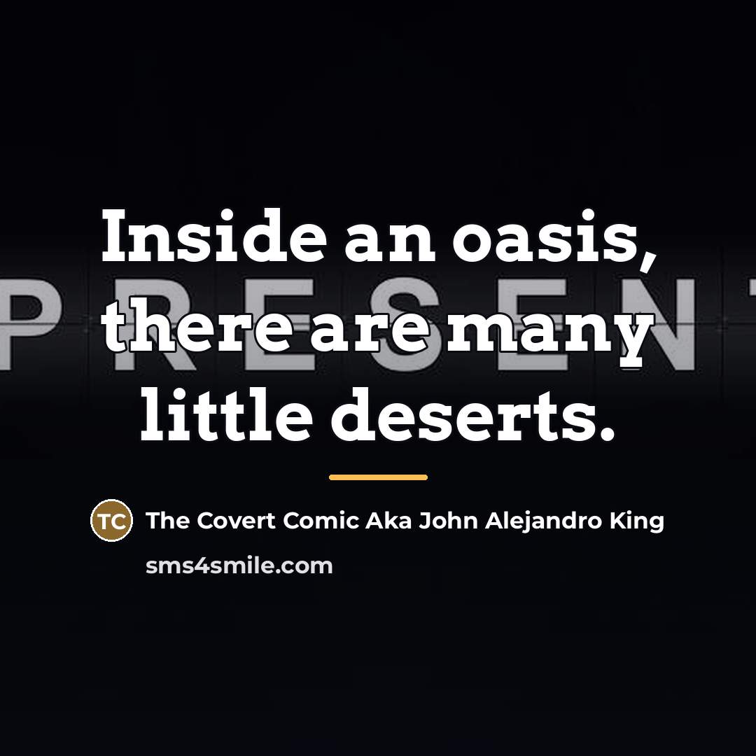 “Inside an oasis, there are many little deserts.…” quote by The Covert Comic Aka John Alejandro King