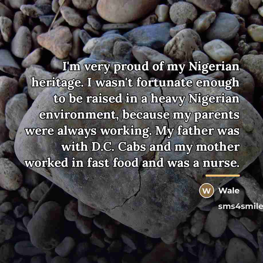 “I'm very proud of my Nigerian heritage. I wasn't fortunate…” quote by Wale