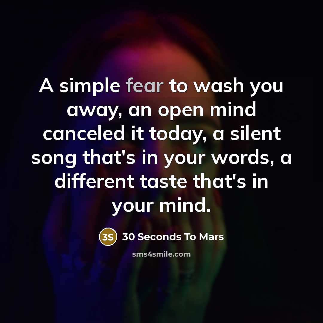 “A simple fear to wash you away, an open mind…” quote by 30 Seconds To Mars