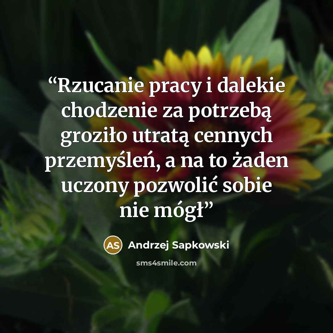 “Rzucanie pracy i dalekie chodzenie za potrzebą groziło utratą cennych przemyśleń, a na to żaden uczony pozwolić sobie nie mógł” quote by Andrzej Sapkowski
