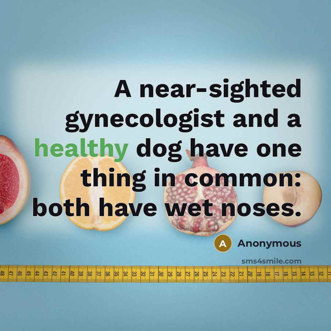 “A near-sighted gynecologist and a healthy dog have one thing in common: both have wet noses.” quote by Anonymous