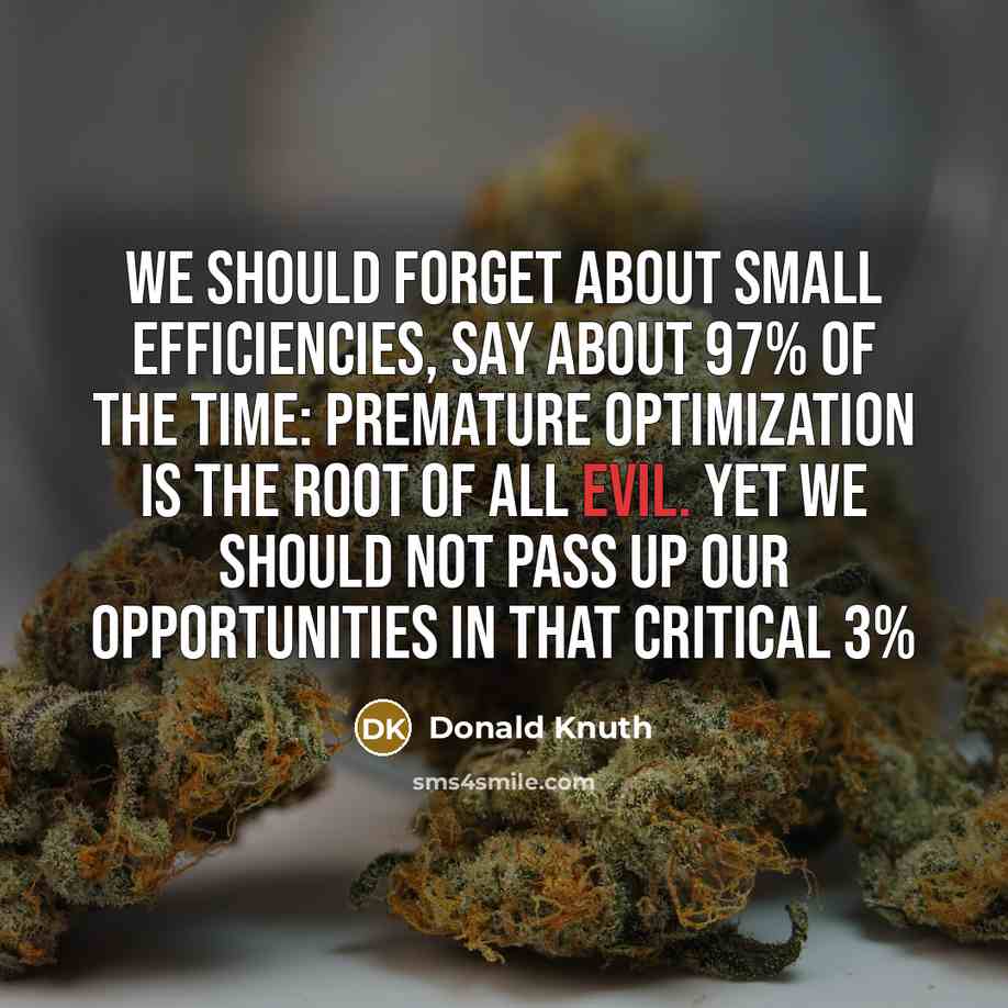 “We should forget about small efficiencies, say about 97% of…” quote by Donald Knuth