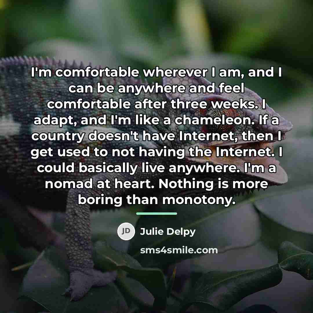 “I'm comfortable wherever I am, and I can be anywhere…” quote by Julie Delpy