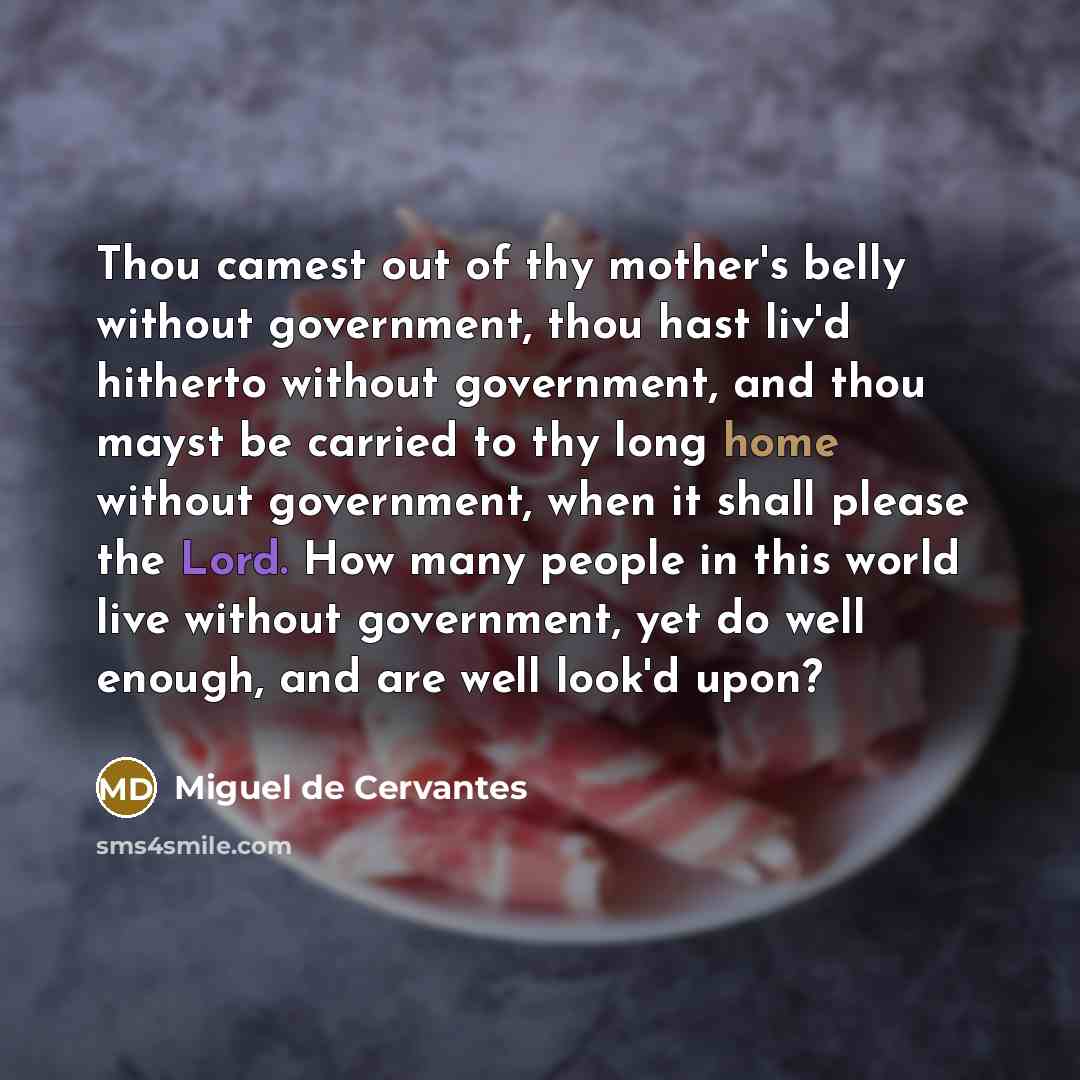 “Thou camest out of thy mother's belly without government, thou…” quote by Miguel de Cervantes