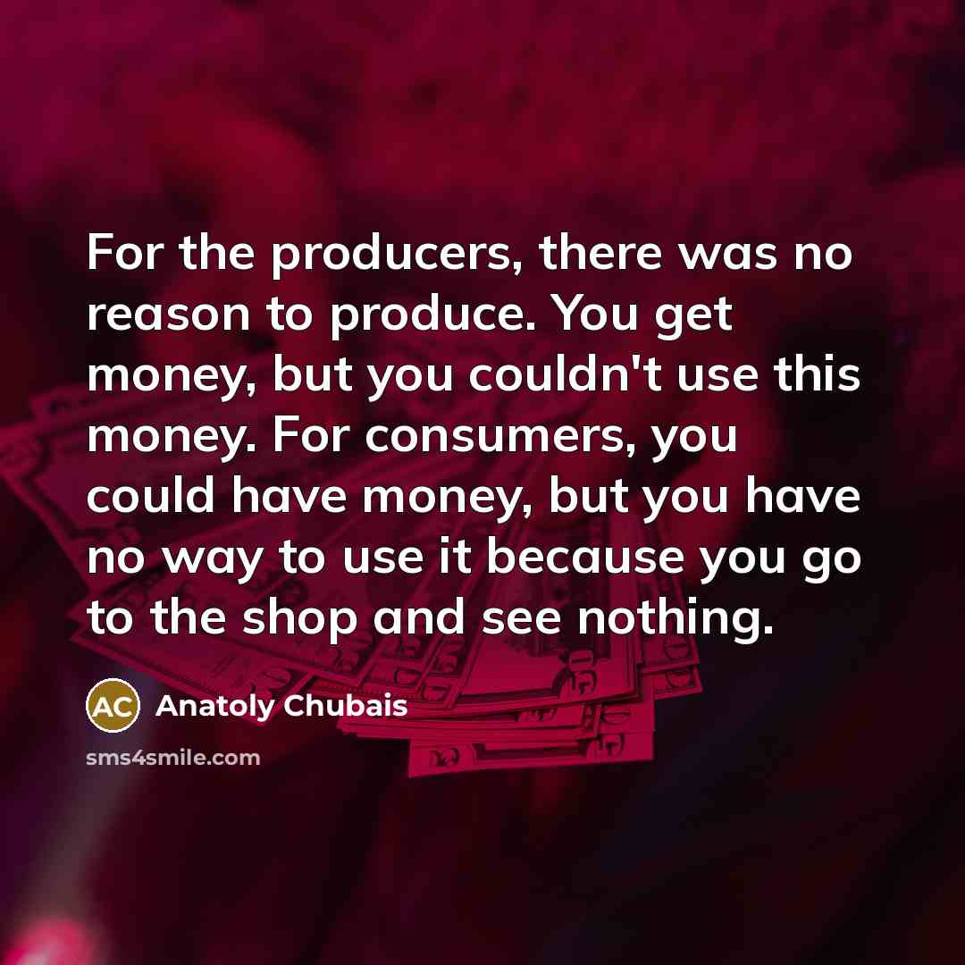 “For the producers, there was no reason to produce. You…” quote by Anatoly Chubais