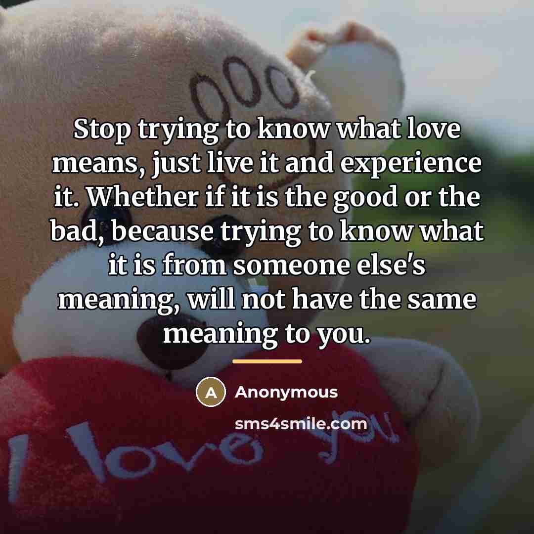 “Stop trying to know what love means, just live it…” quote by Anonymous