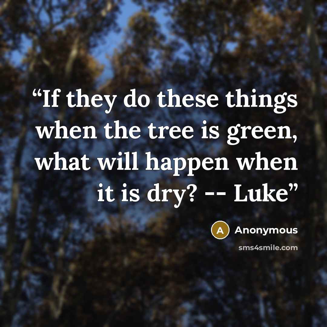 “If they do these things when the tree is green, what will happen when it is dry? -- Luke” quote by Anonymous