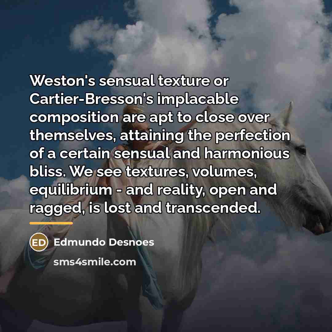 “Weston's sensual texture or Cartier-Bresson's implacable composition are apt to…” quote by Edmundo Desnoes