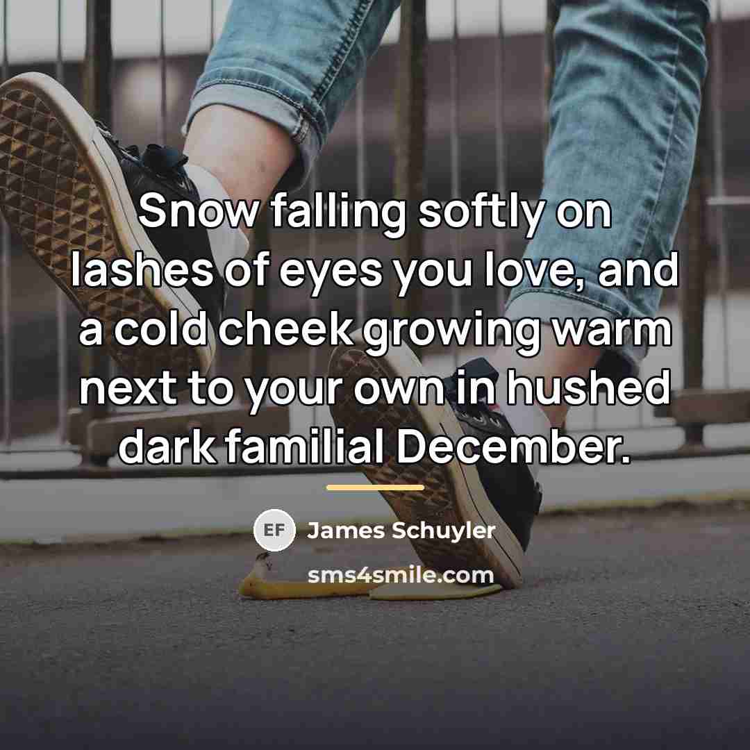“Snow falling softly on lashes of eyes you love, and…” quote by James Schuyler
