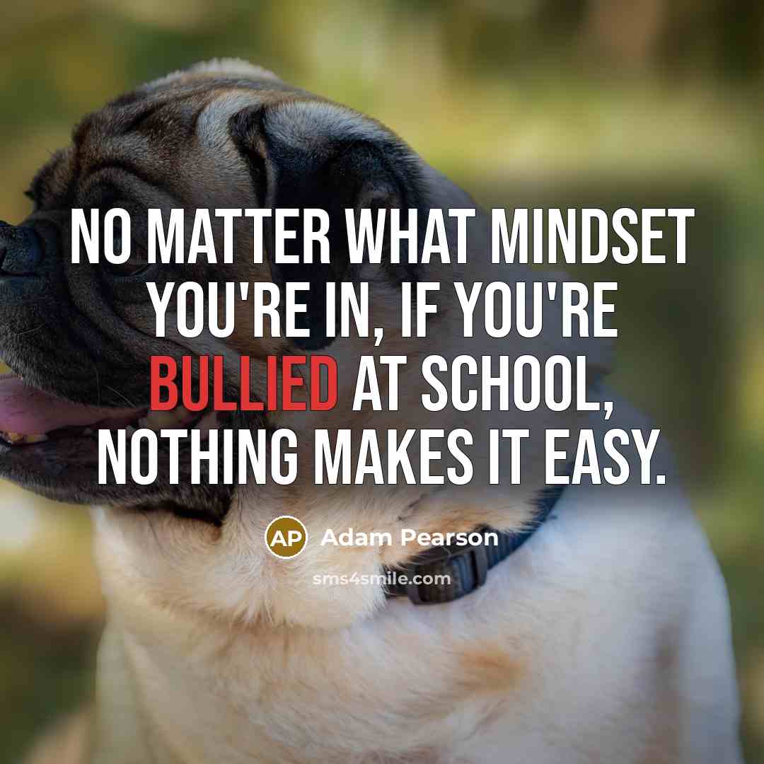 “No matter what mindset you're in, if you're bullied at school, nothing makes it easy.” quote by Adam Pearson