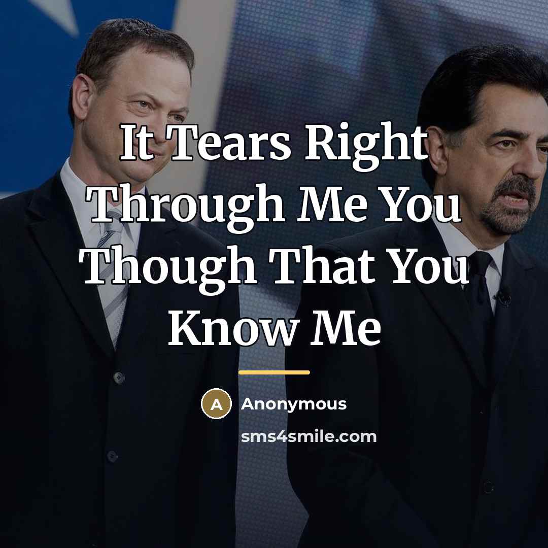 “It Tears Right Through Me You Though That You Know…” quote by Anonymous
