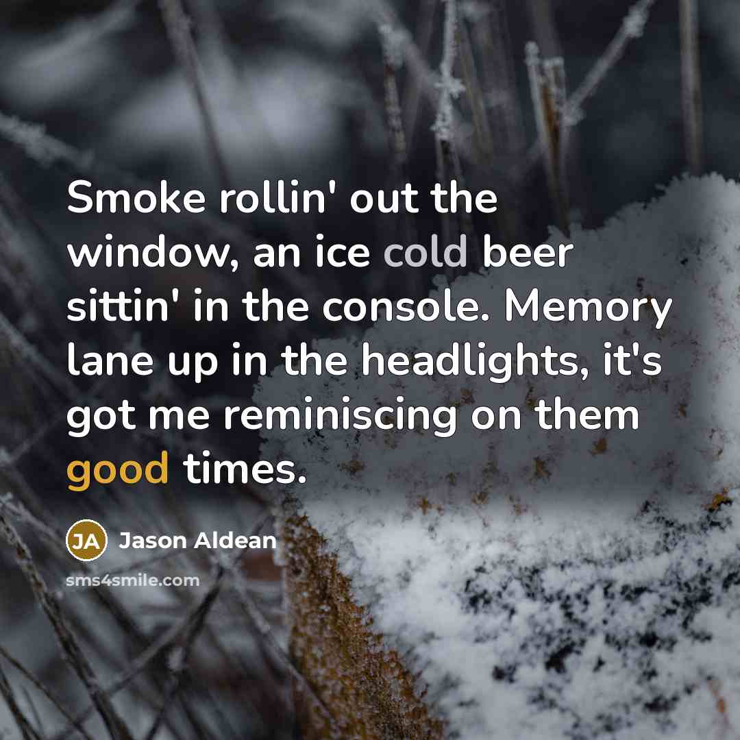 “Smoke rollin' out the window, an ice cold beer sittin'…” quote by Jason Aldean