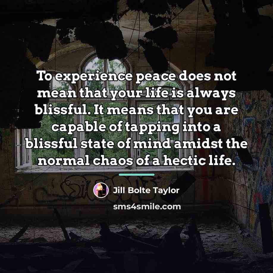 “To experience peace does not mean that your life is…” quote by Jill Bolte Taylor