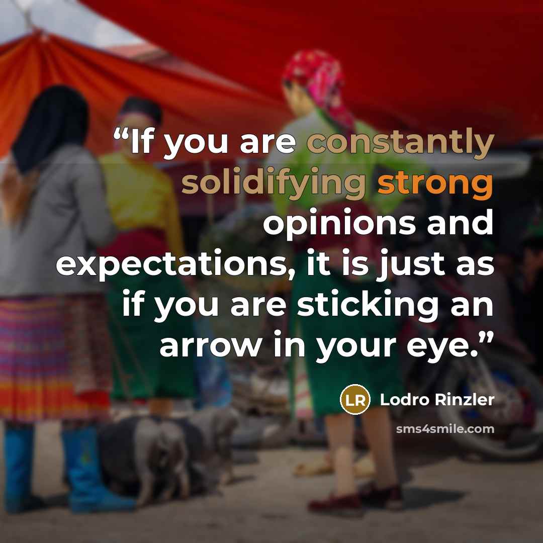 “If you are constantly solidifying strong opinions and expectations, it is just as if you are sticking an arrow in your eye.” quote by Lodro Rinzler