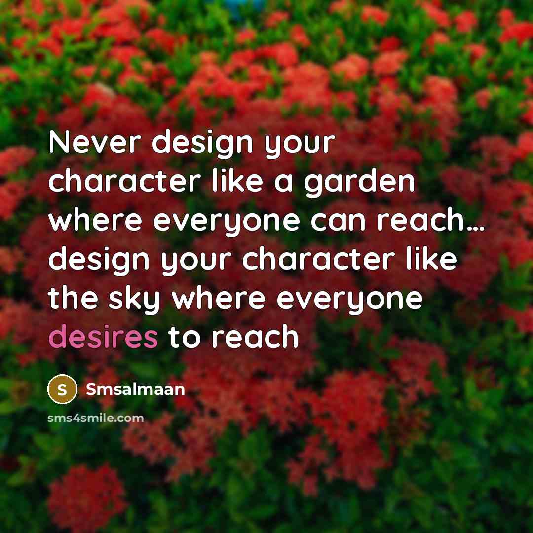 “Never design your character like a garden where everyone can reach… design your character like the sky where everyone desires to reach” quote by Smsalmaan