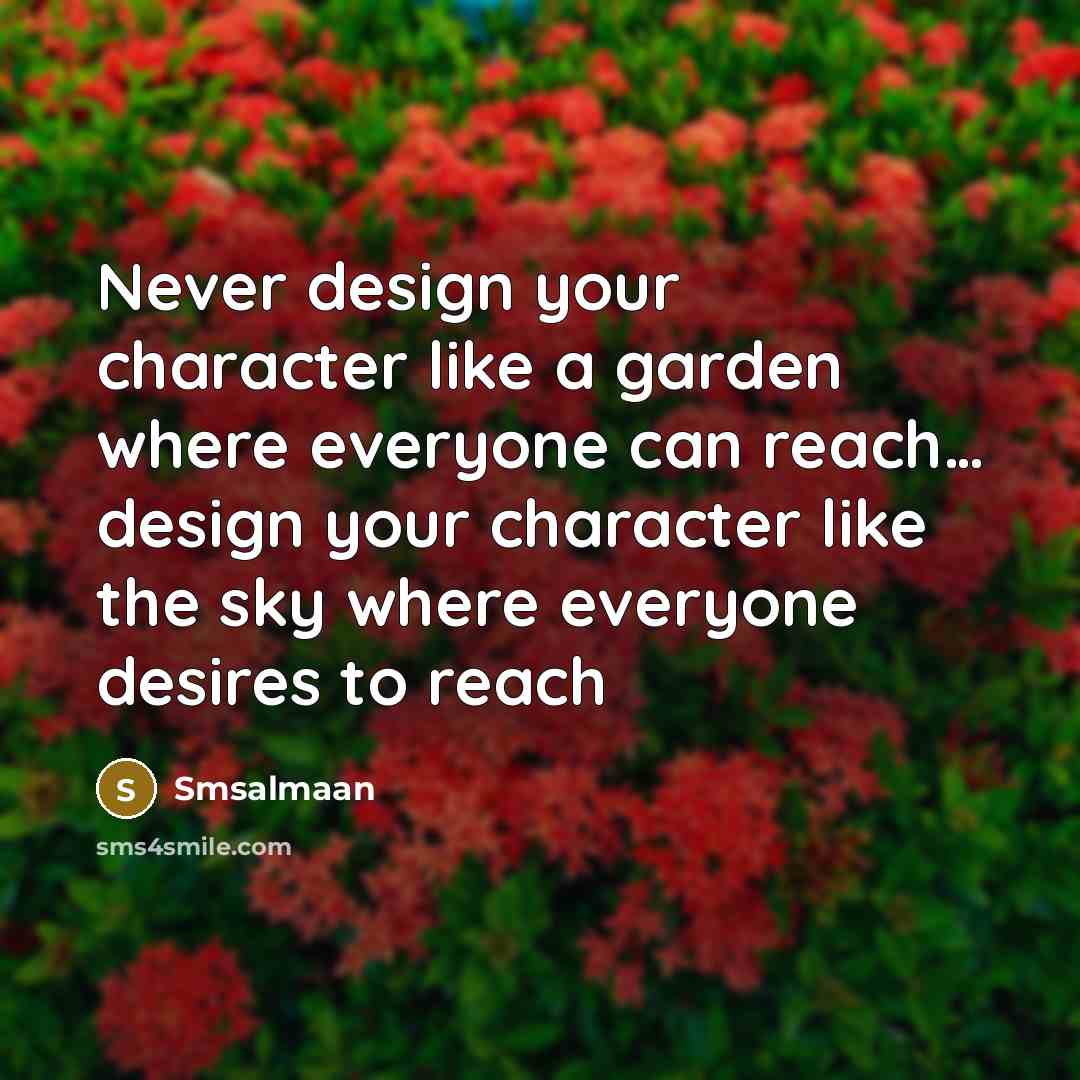 “Never design your character like a garden where everyone can reach… design your character like the sky where everyone desires to reach” quote by Smsalmaan