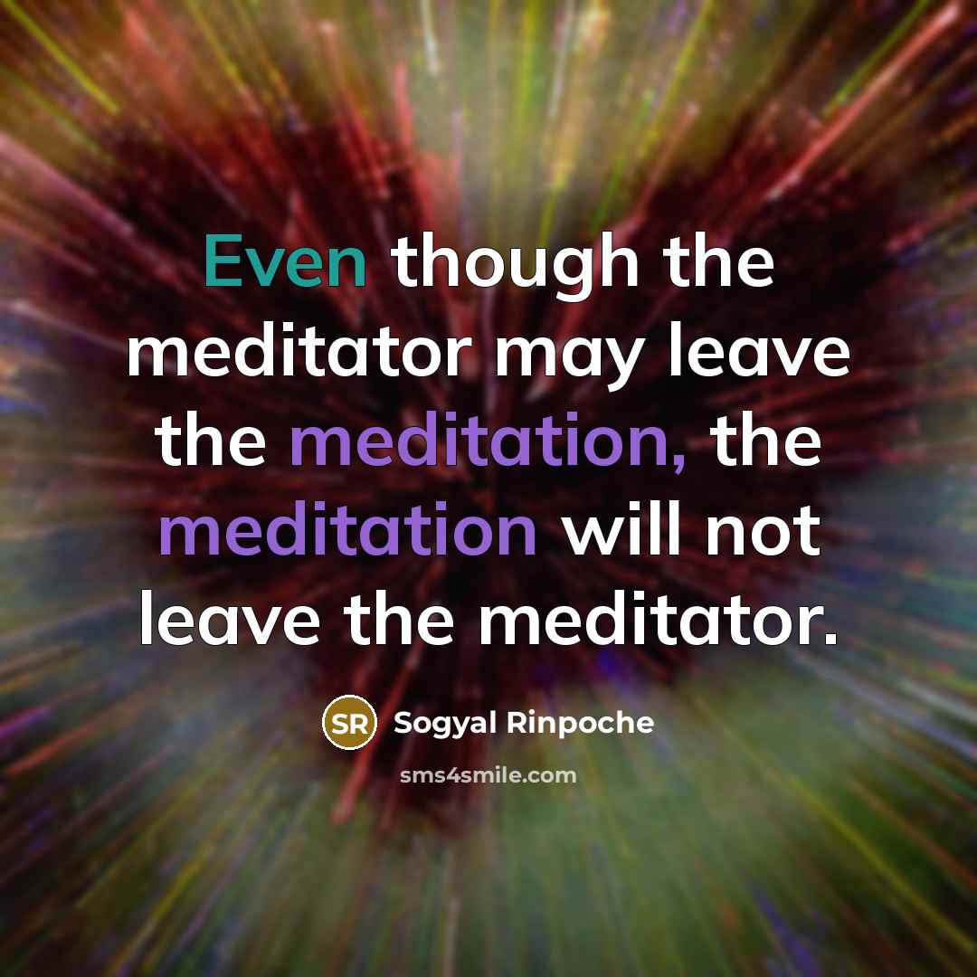 “Even though the meditator may leave the meditation, the meditation…” quote by Sogyal Rinpoche
