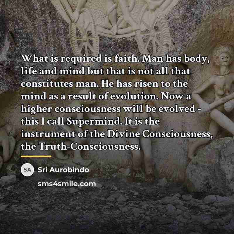 “What is required is faith. Man has body, life and…” quote by Sri Aurobindo