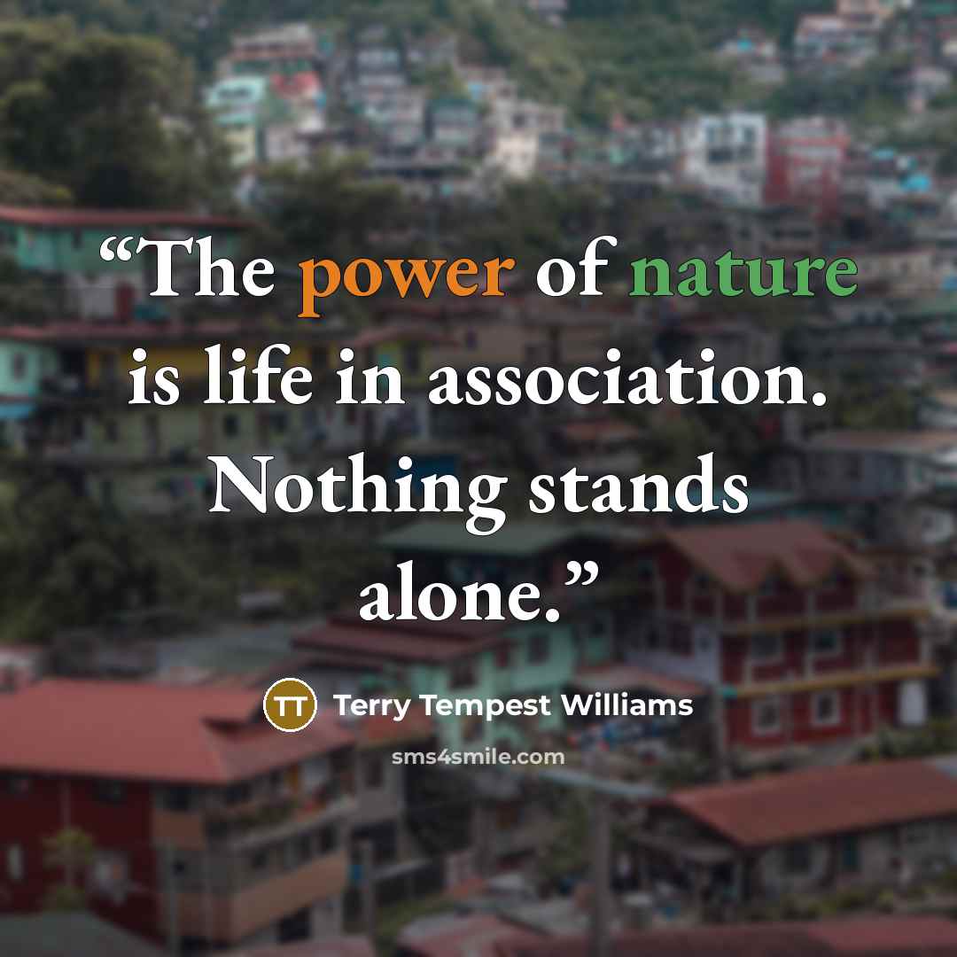 “The power of nature is life in association. Nothing stands alone.” quote by Terry Tempest Williams