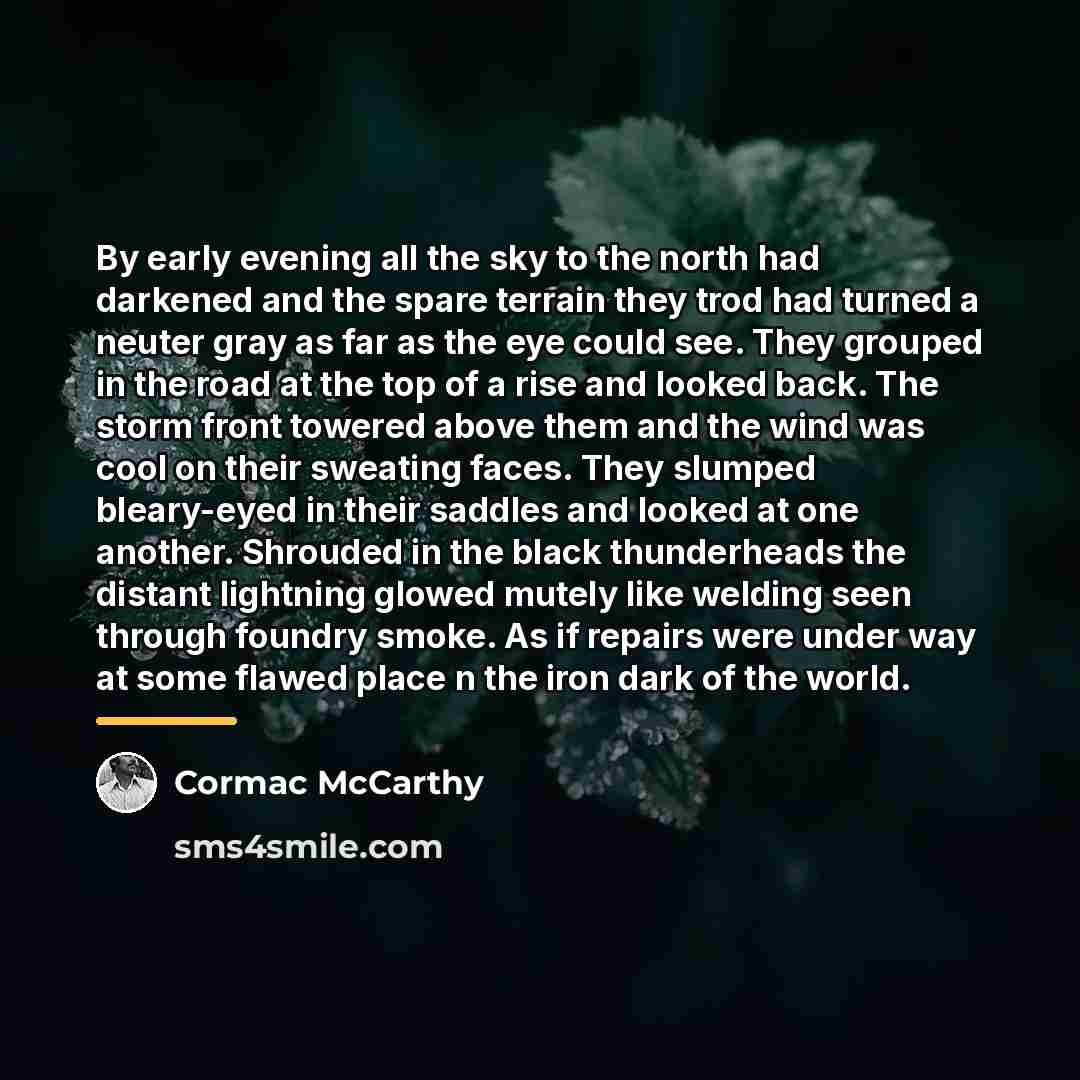 “By early evening all the sky to the north had…” quote by Cormac McCarthy